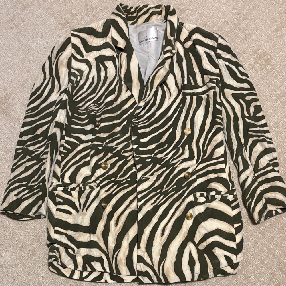 Green Zebra Print Double-Breasted Blazer - Black & Cream (Dana Buchman)